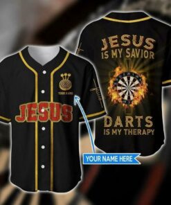 Cross Flame Dart Baseball Jersey - Jesus Dart Is My Therapy Custom Baseball Jersey Shirt