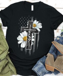 Faith Flag Daisy T-Shirt - Bible Verse Shirt - Scripture Shirt For Women