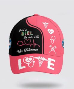 Just A Girl In Love With Her Stethoscope All Over Print Cap, Breast Cancer Caps