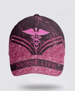 Nurse Life Pink Glitter All Over Print Cap, Breast Cancer Caps