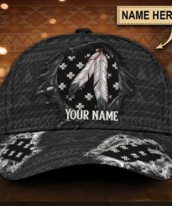 Personalized Black Feathers Dream Native American Cap, Native American Hat