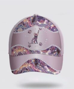 Purple Metallic Style Cat And Butterflies All Over Print Cap, Breast Cancer Caps