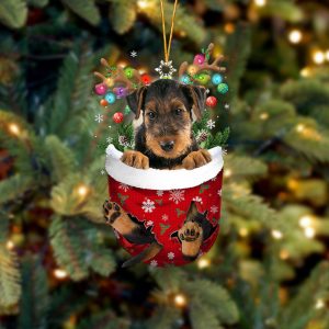 Airedale Terrier In Snow Pocket Christmas Ornament&hellip;