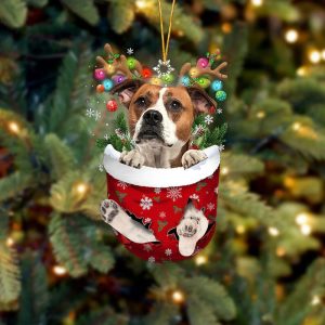 American Bulldog In Snow Pocket Christmas Ornament&hellip;