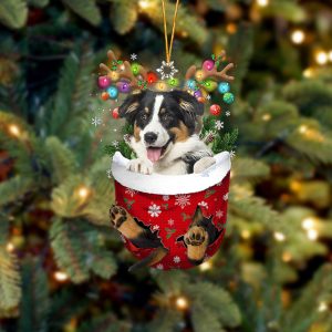 Australian Shepherd In Snow Pocket Christmas Ornament&hellip;