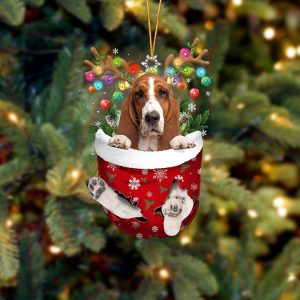 Basset Hound In Snow Pocket Christmas Ornament&hellip;