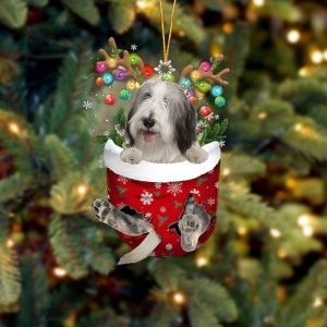 Bearded Collie In Snow Pocket Christmas Ornament&hellip;