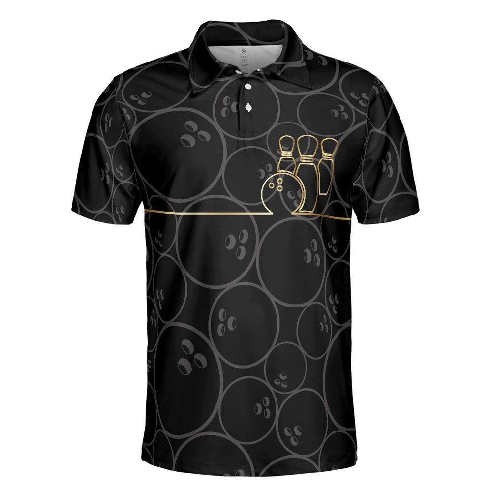 Black And Golden Pattern Polo Shirt – Gift For Bowling Enthusiasts