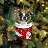 Black American Staffordshire Terrier In Snow Pocket Christmas Ornament – Flat Acrylic Dog Ornament