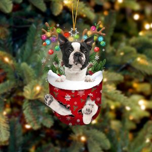 Black Boston Terrier In Snow Pocket Christmas&hellip;