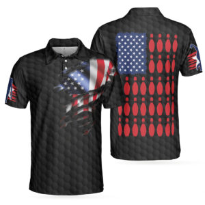 Black Cool Usa Flag Bowling Polo Shirt&hellip;