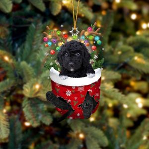 Black Goldendoodle In Snow Pocket Christmas Ornament&hellip;