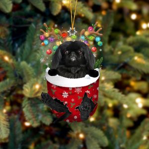 Black Pekingese In Snow Pocket Christmas Ornament&hellip;