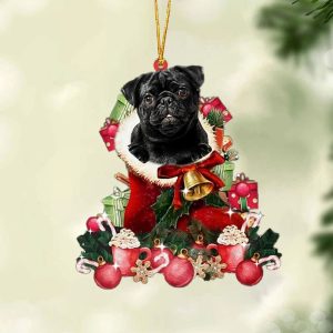 Black Pug-Red Boot Hanging Christmas Plastic Hanging&hellip;