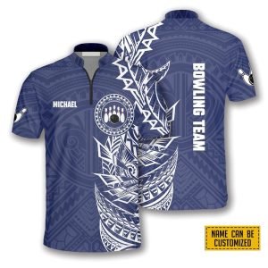 Blue White Tribal Tattoo Bowling Jersey For&hellip;