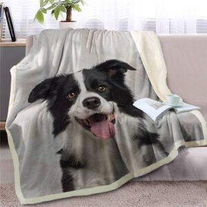 Border Collie Face Fleece Throw Blanket –&hellip;