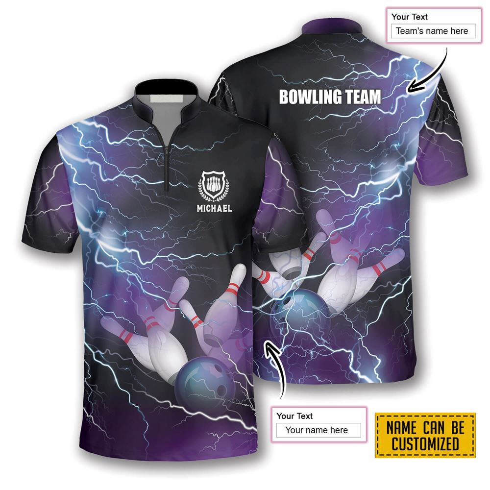Bowling Strike Thunder Lightning Bowling Personalized Names And Team Jersey Shirt – Gift For Bowling Enthusiasts