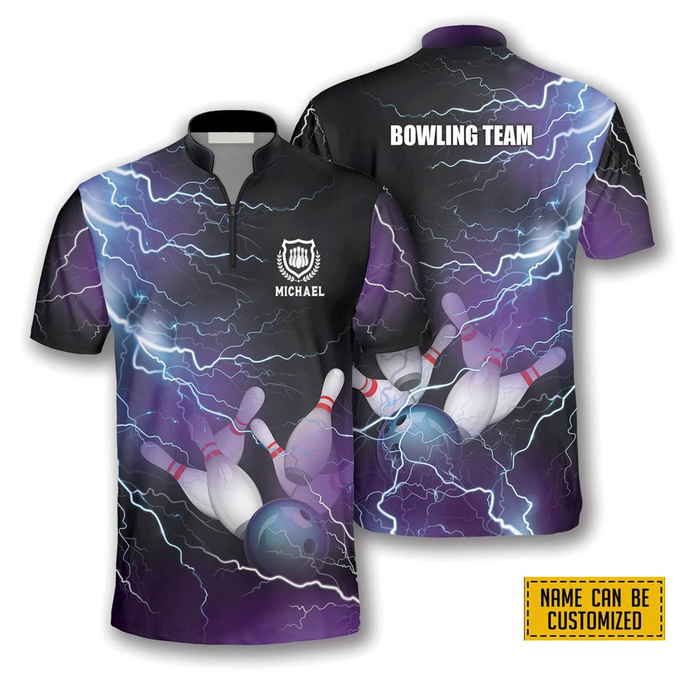 Bowling Strike Thunder Lightning Bowling Personalized Names And Team Jersey Shirt – Gift For Bowling Enthusiasts