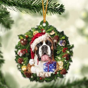 Boxer With Santa Hat Christmas Dog Ornaments&hellip;