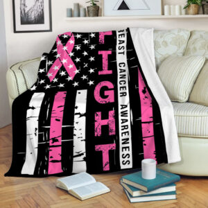 Breast Cancer Awareness Fight Usa Flag Fleece&hellip;