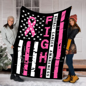 Breast Cancer Awareness Fight Usa Flag Fleece&hellip;