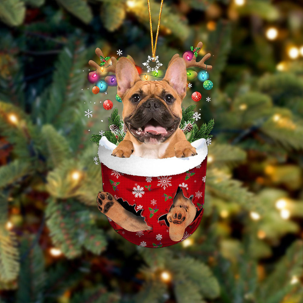 Brown French Bulldog In Snow Pocket Christmas Ornament – Flat Acrylic Dog Ornament