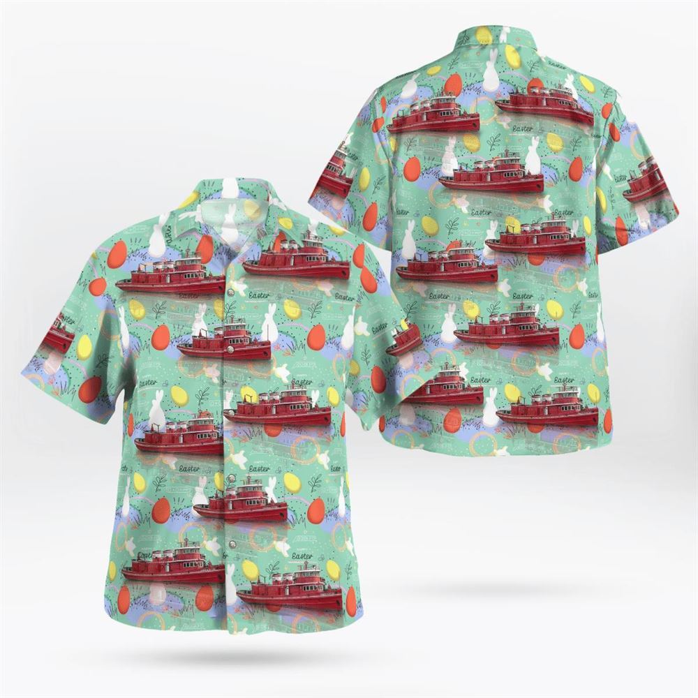 Buffalo, New York, Buffalo Fire Department Edward M. Cotter Fireboat, Happy Easter Day Bunny Hawaiian Shirt – Gifts For Firefighters In Buffalo, NY
