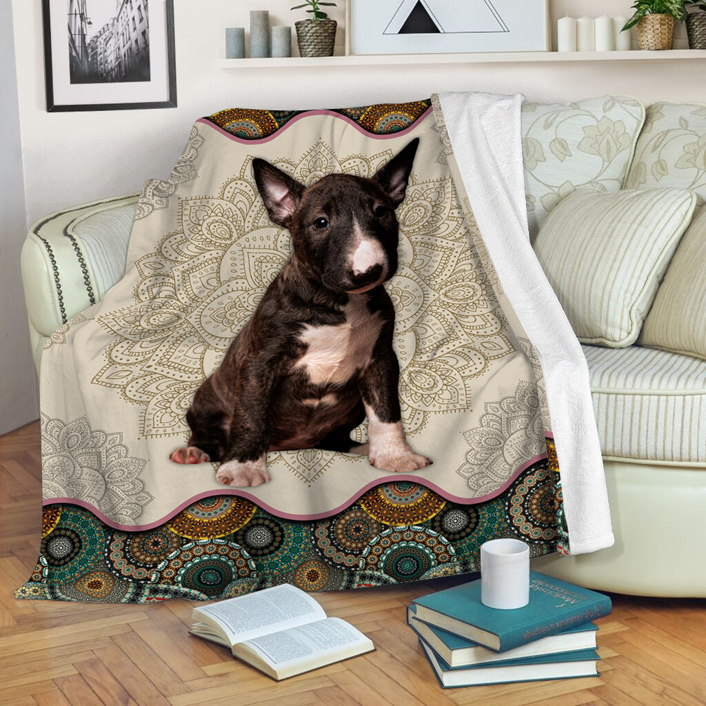Bull Terriers Vintage Mandala Fleece Throw Blanket – Throw Blankets For Couch – Best Blanket For All Seasons