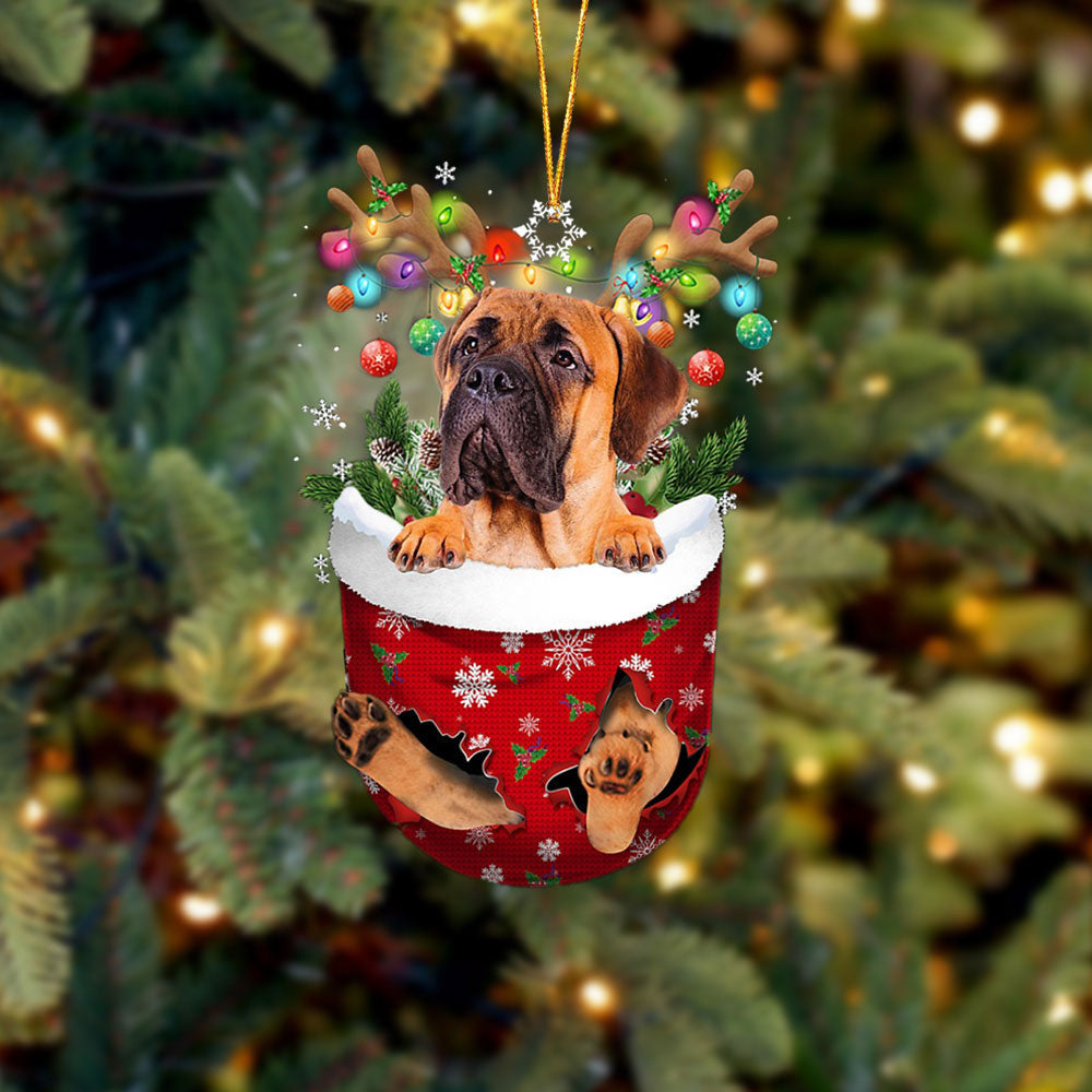 Bullmastiff In Snow Pocket Christmas Ornament – Ornaments Hanging Gift – Flat Acrylic Dog Ornament