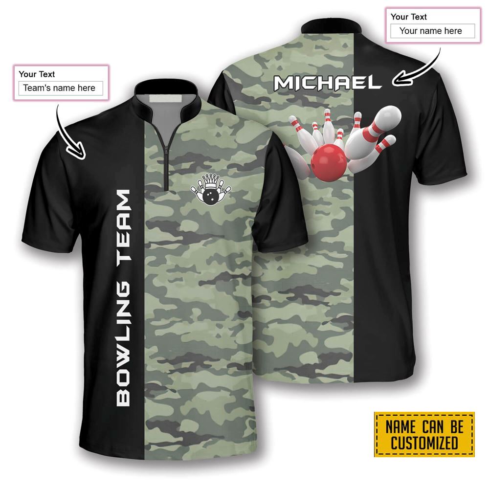 Camo & Black Bowling Personalized Names And Team Jersey Shirt – Gift For Bowling Enthusiasts
