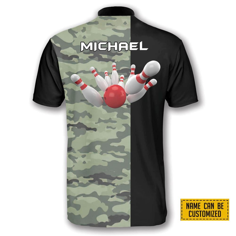 Camo & Black Bowling Personalized Names And Team Jersey Shirt – Gift For Bowling Enthusiasts