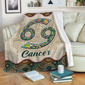 Cancer Vintage Mandala Symbol Fleece Throw Blanket&hellip;