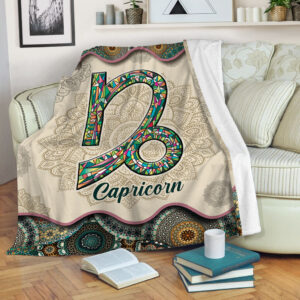 Capricorn Vintage Mandala Symbol Fleece Throw Blanket&hellip;