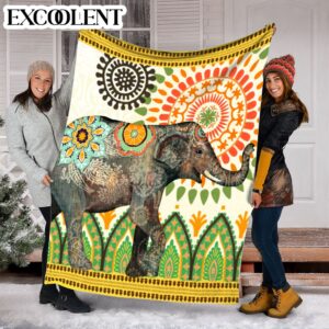 Caravan Elephants Flower Fleece Throw Blanket –&hellip;