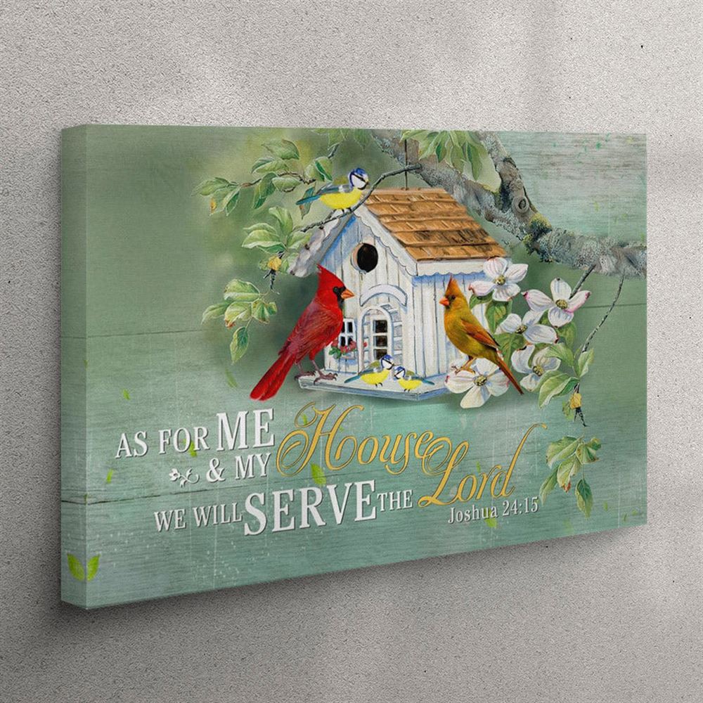 Cardinal Couple – Joshua 2415 We Will Serve The Lord Canvas Wall Art – Christian Wall Art Canvas