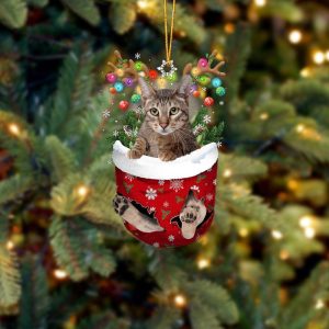 Cat Savannah In Snow Pocket Christmas Ornament&hellip;