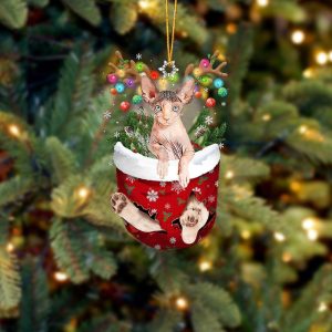 Cat Sphynx In Snow Pocket Christmas Ornament&hellip;