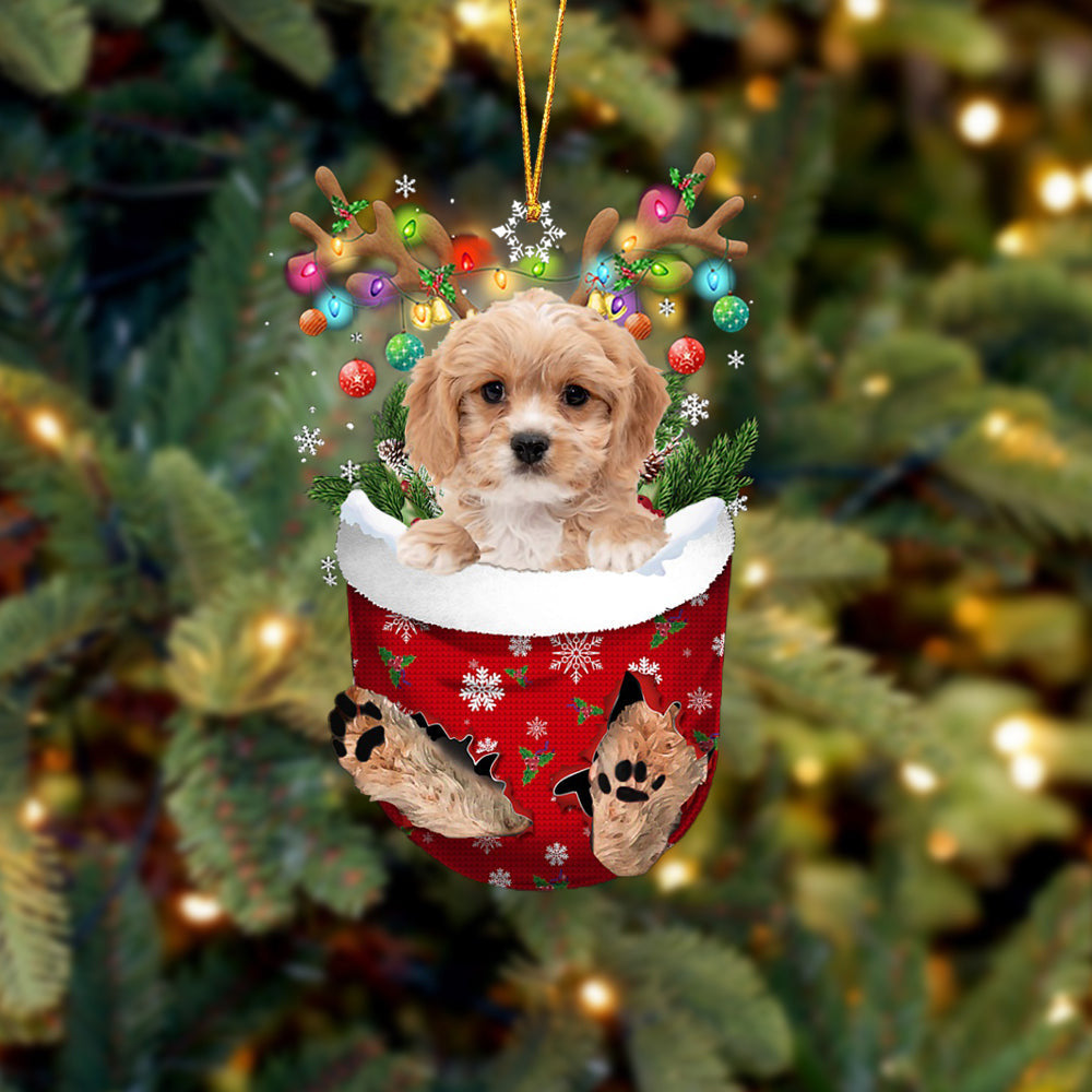 Cavachon In Snow Pocket Christmas Ornament Hanging Gift – Flat Acrylic Dog Ornament