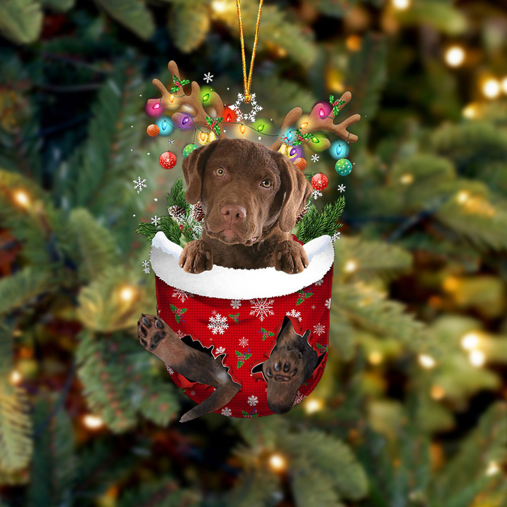 Chesapeake Bay Retriever In Snow Pocket Christmas Ornament – Flat Acrylic Dog Ornament