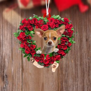 Chihuahua-Heart Wreath Two Sides Christmas Plastic Hanging&hellip;