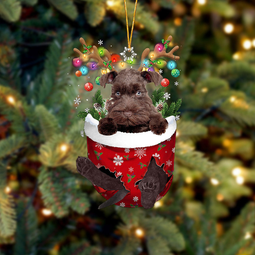 Chocolate Miniature Schnauzer In Snow Pocket Christmas Ornament – Flat Acrylic Dog Ornament