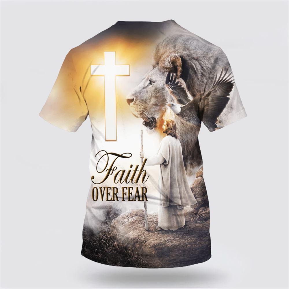 Christian Jesus Lion Cross Faith Over Fear All Over Print 3D T Shirt – Gifts For Christians