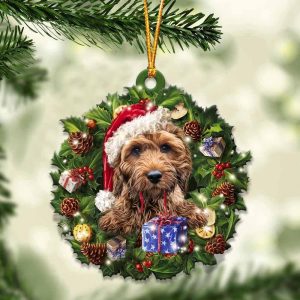 Cockapoo With Santa Hat Christmas Dog Ornaments&hellip;