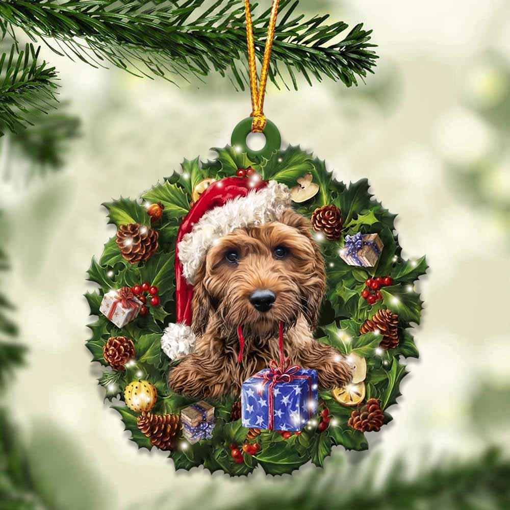 Cockapoo With Santa Hat  Christmas Dog Ornaments  Best Xmas Gifts