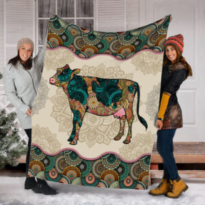 Cow Vintage Mandala Fleece Throw Blanket –&hellip;