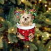 Cream Lng Haired Dachshund In Snow Pocket Christmas Ornament – Flat Acrylic Dog Ornament
