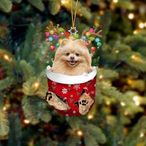 Cream Pomeranian In Snow Pocket Christmas Ornament&hellip;