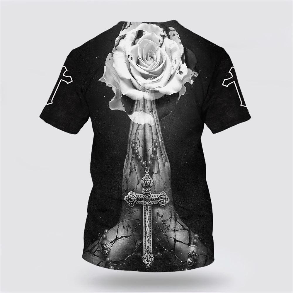 Cross With Rose All Over Print 3D T Shirt – Gifts For Christians