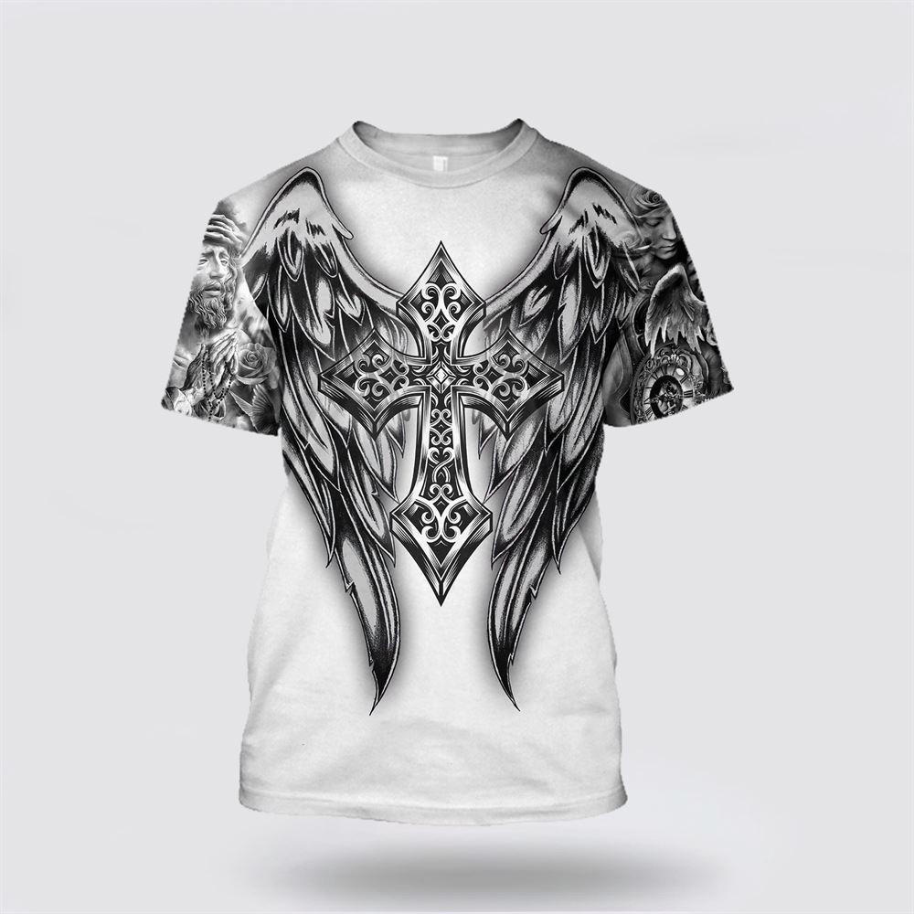 Cross With Wings Jesus All Over Print 3D T Shirt – Gifts For Christians