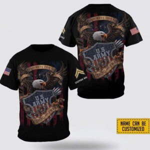 Custom Name Rank US Army Strong And Free Since This We’ll Defend 1775 All Over Print 3D T-Shirt – Gift For Military Personnel